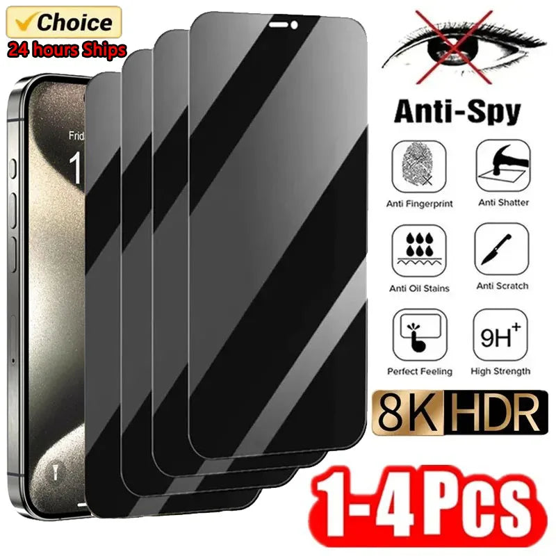 2 Pcs Anti-Spy Tempered Glass for Iphone 13,14,15 Pro Max Full Cover Privacy Screen Protector 