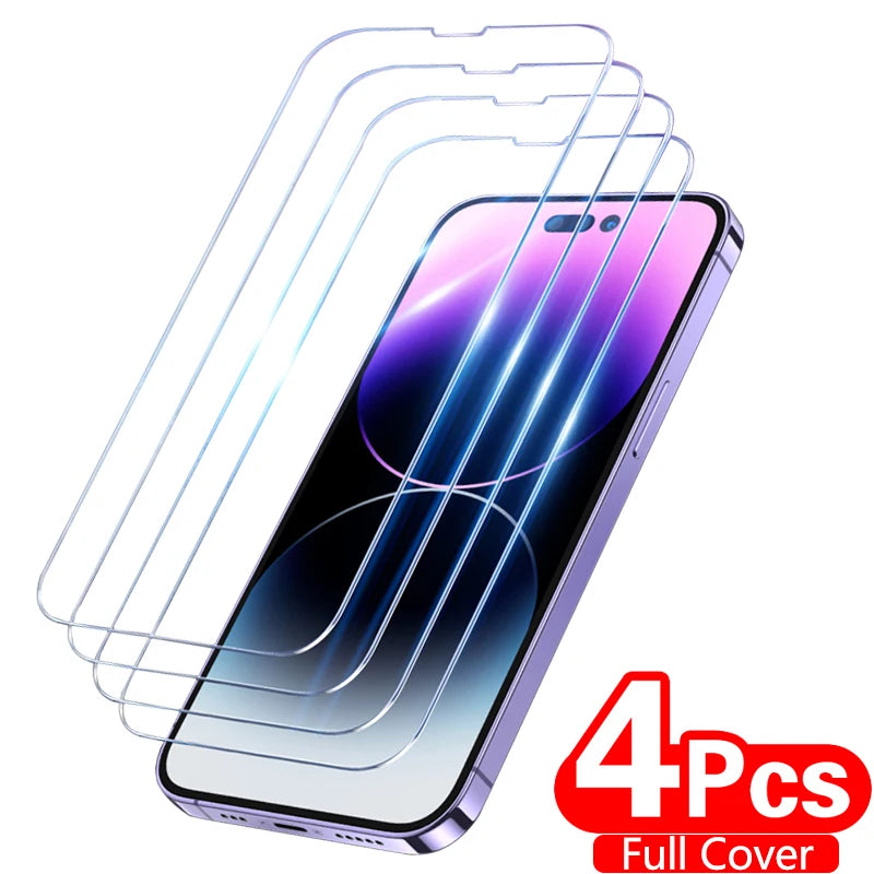 4PCS Full Cover Tempered Glass for Iphone13 14 15 Pro Max Screen Protector 