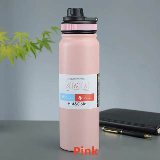 800ML Outdoor Thermos Portable Kettle Water Bottle with Tea Filter 304 Stainless Steel Thermal Cup Leak-Proof w/Leather Strap