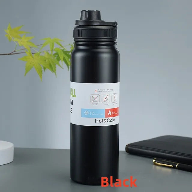 800ML Outdoor Thermos Portable Kettle Water Bottle with Tea Filter 304 Stainless Steel Thermal Cup Leak-Proof w/Leather Strap