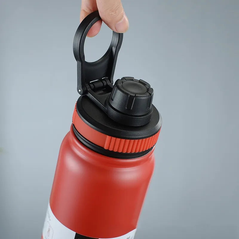 800ML Outdoor Thermos Portable Kettle Water Bottle with Tea Filter 304 Stainless Steel Thermal Cup Leak-Proof w/Leather Strap