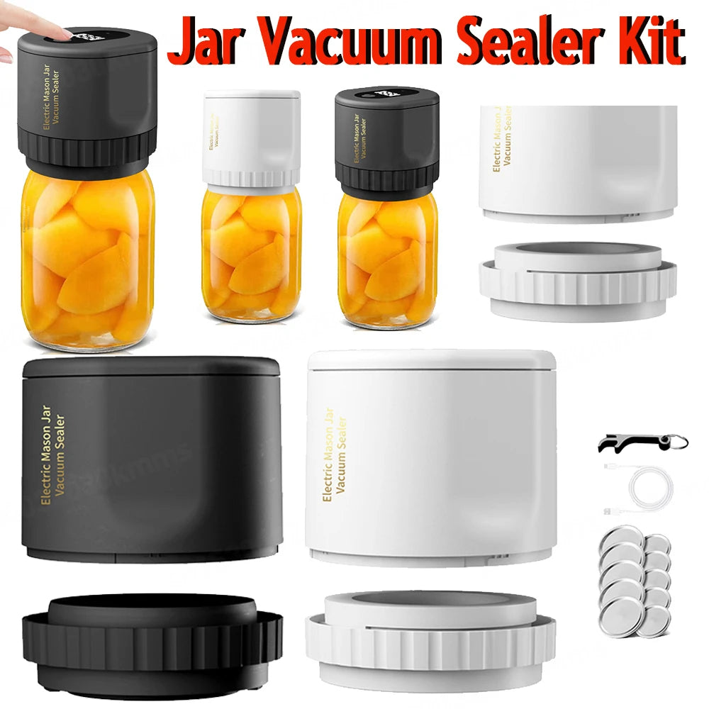 Electric Mason Jar Vacuum Sealer Kit Cordless Automatic for Food Storage and Fermentation with Mason Jar Lids