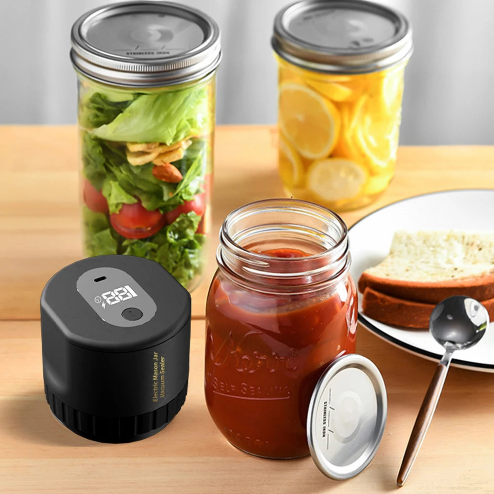 Electric Mason Jar Vacuum Sealer Kit Cordless Automatic for Food Storage and Fermentation with Mason Jar Lids