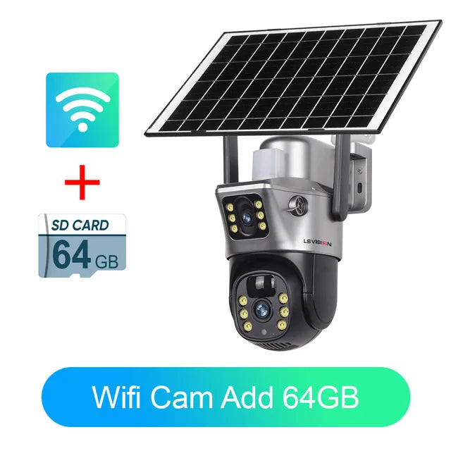 Outdoor Solar Camera with 4G SIM, Dual Lens, 8MP, 4K, WiFi, Built-in Battery, PIR Motion Detection - V380