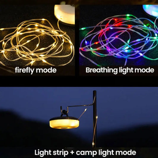 Outdoor Colorful Atmosphere String Lights USB Charging LED Camping Light Waterproof Portable Stowable 