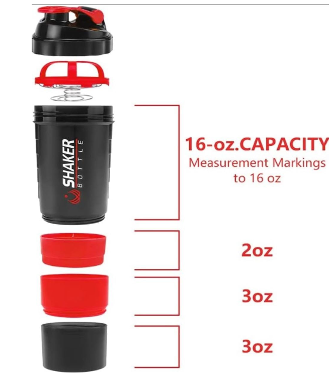 3 Layer Shaker Bottle Protein Mixing Shake Cup Sports Fitness Water Cup 550Ml Scaled Plastic Water Bottles with Medicine Box