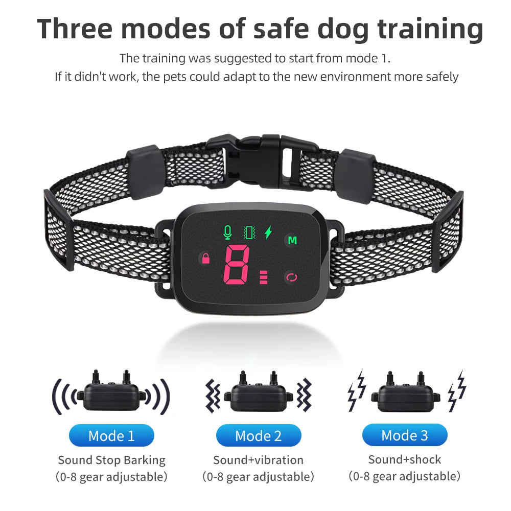 Smart Automatic Anti-Barking Dog Collar HD Digital Display IP67 Waterproof Collar for Dog Rechargeable Bark Stopper 