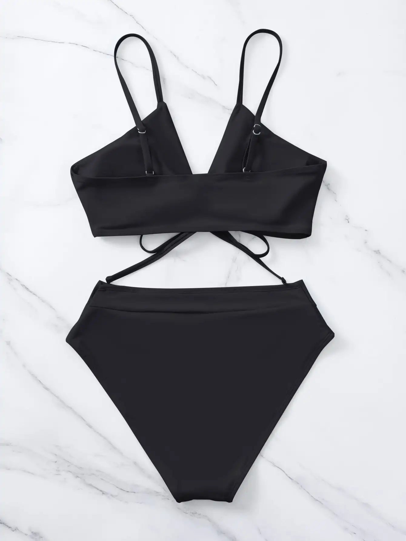 Solid Color Style Bikini Suit Black