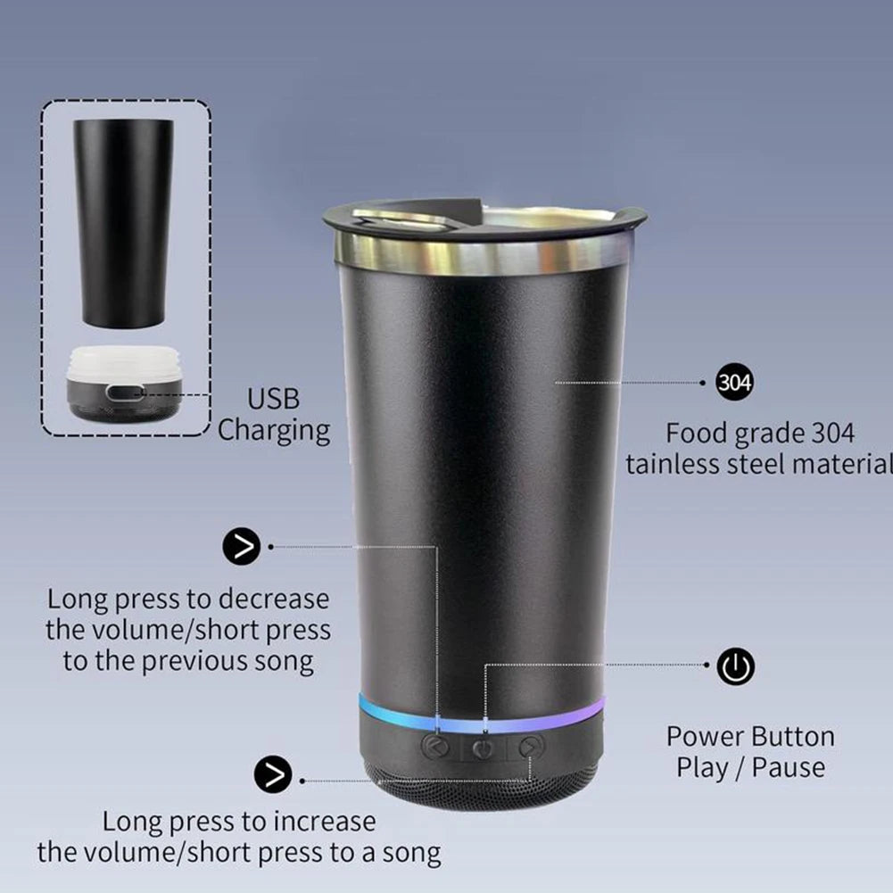 Stainless Tumbler with Built-In Bluetooth Speaker 