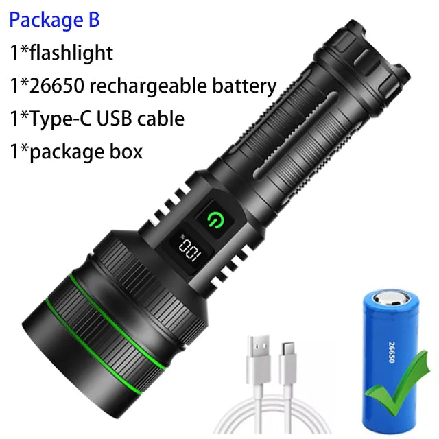 Super Long Range Tactical Torch High Power LED Flashlight USB Rechargeable Strong Light Waterproof