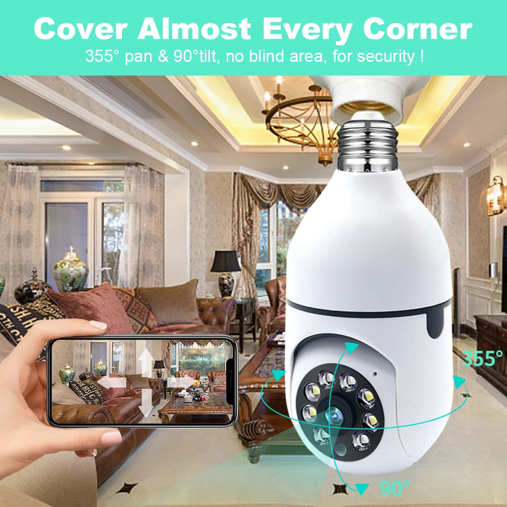 Wifi 3MP E27 Bulb Surveillance Camera Indoor 4X Digital Zoom AI Human Detect Full Color Night Vision Wireless Camera