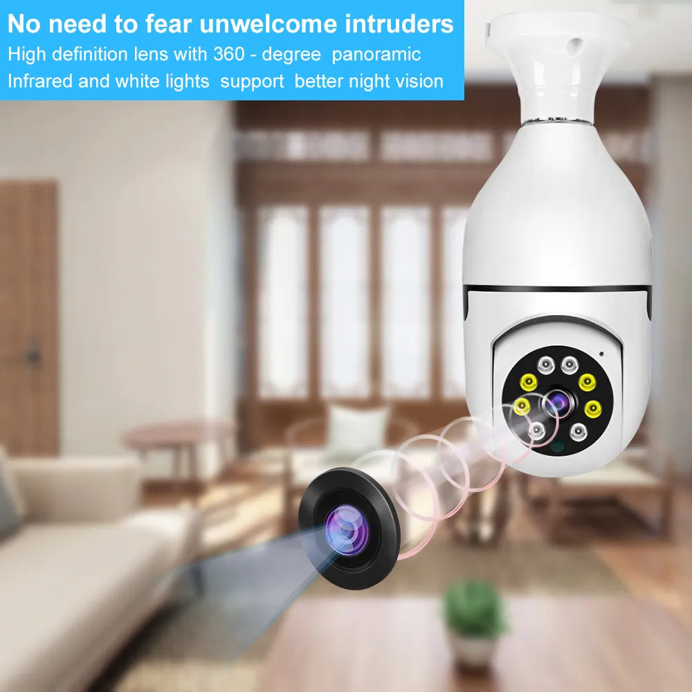 Wifi 3MP E27 Bulb Surveillance Camera Indoor 4X Digital Zoom AI Human Detect Full Color Night Vision Wireless Camera