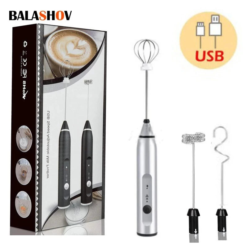 Wireless Milk Frothers Electric Handheld Blender with USB Electrical Mini Coffee Maker Whisk Mixer for Coffee 