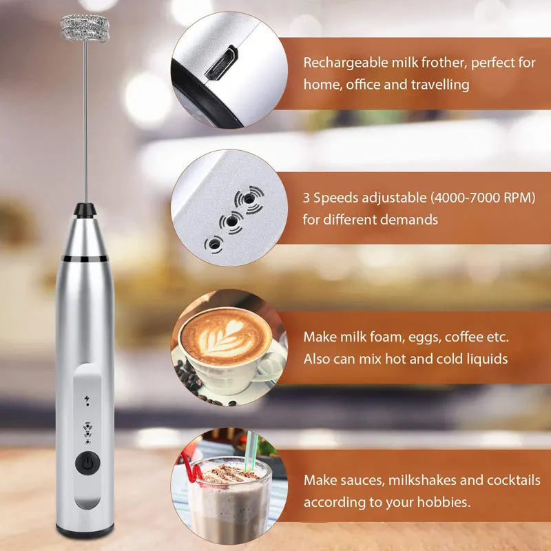 Wireless Milk Frothers Electric Handheld Blender with USB Electrical Mini Coffee Maker Whisk Mixer for Coffee 