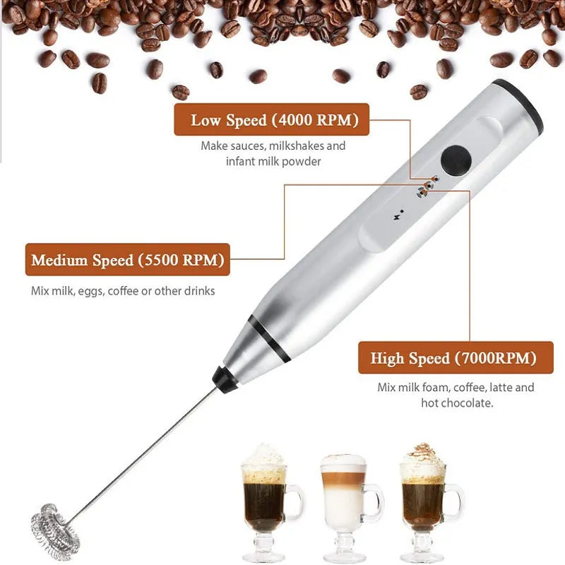 Wireless Milk Frothers Electric Handheld Blender with USB Electrical Mini Coffee Maker Whisk Mixer for Coffee 