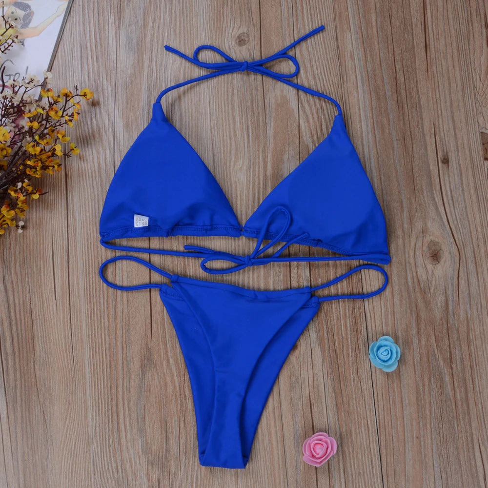 Women Bikini Set Sexy Side Tie Thong Swimsuit 