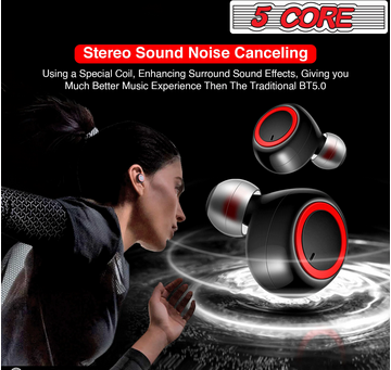 Wireless Earbuds Black/ Noise Canceling Headphone Wireless Bluetooth 5.0 Powerful Beats & Clean Audio True Wireless Earbud IPX 8