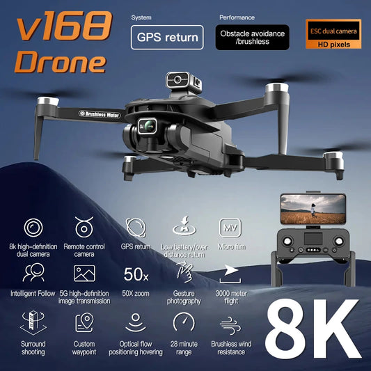  V168 Drone 8K 5G GPS Professional HD Aerial Photography Dual-Camera Omnidirectional Obstacle Avoidance Drone 