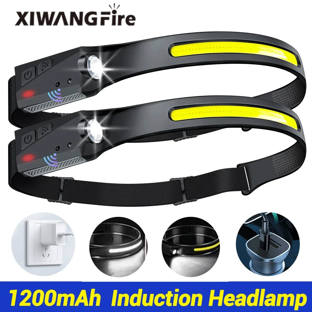 Rechargeable Headlamp 3PCS, 230° Wide Beam Head Lamp, Motion Sensor LED Headlamp Rechargeable, 5Mode Headlamps for Adults, Bright Head Lights for Forehead, Hard Hat Headlight, Camping Essentials Gear