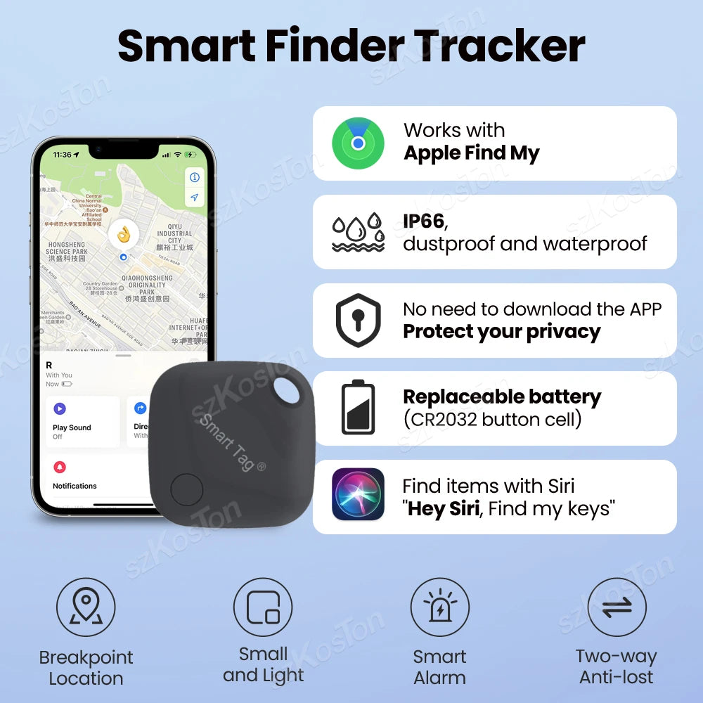 Professional Title: "Advanced GPS Tracker with Long Distance Range for Air Tag Key Finder, Pet, Wallet, Bike - Anti-Lost Alarm and Mini Locator - Compatible with iOS Find My"