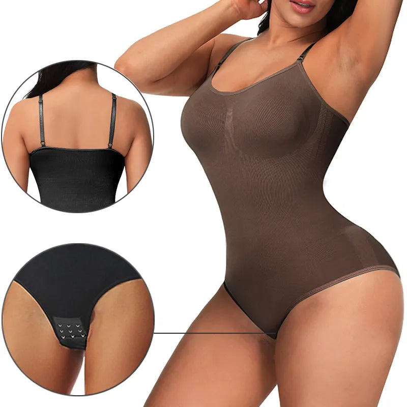 V Neck Spaghetti Strap Bodysuits Compression Body Suits Open Crotch Shapewear Slimming Body Shaper Smoothe Bodysuit